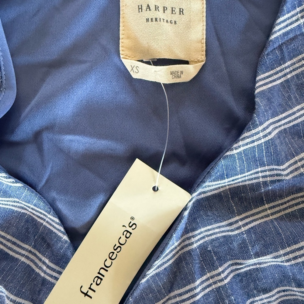 Francesca’s Harper Heritage Blue/White Striped Flutter Sleeve Wrap Dress Size XS - Picture 7 of 9